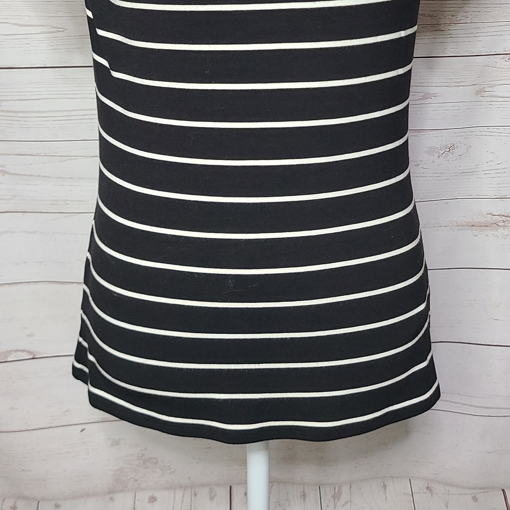 Whbm Square Neck Fitted Striped Button Short Slee… - image 6